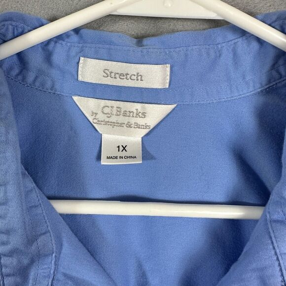 CJ Banks Womens Button Up Top Long Sleeve  Blue Stretch Plus Size 1X - Picture 3 of 9